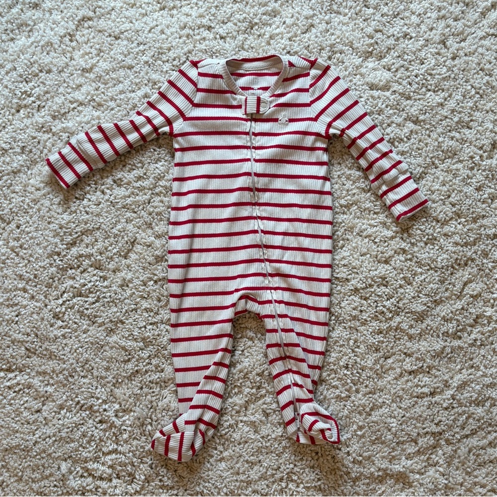 Baby Gap Striped Red White Footed One Piece 2 Way Zipper Pajamas Ribbed 3-6 Mo